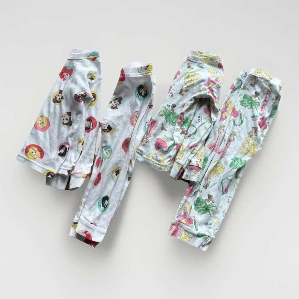 Set Of 2 Disney X Gap Organic Cotton Pajama Set Size 2 Belle Ariel Tiana Jasmin